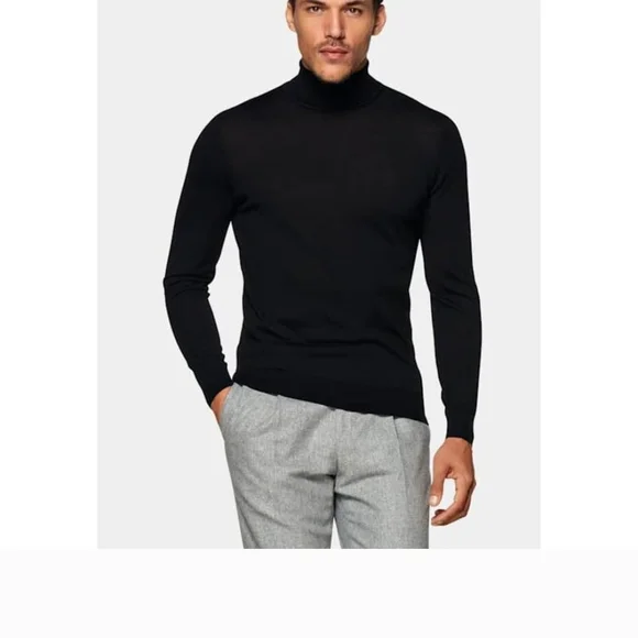 Flawed Suitsupply 100% Merino Wool Classic Black Turtleneck Sweater - Picture 4 of 14